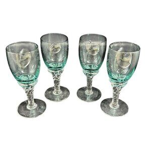 Vintage Empoli Aqua Art Glass Small Cordial Aperitif Set of 4 Twisted Stem 1960s